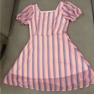 Pink and blue stripped A-Line summer dress